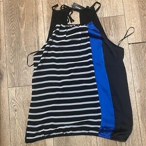 Express Black, White & Blue Striped Halter Tank